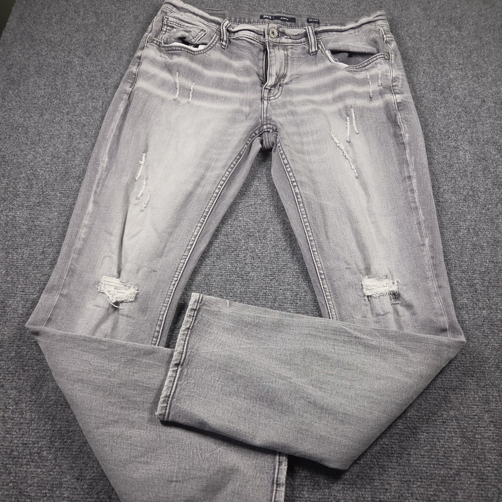 BKE Buckle Mason Jeans Distressed Denim Stretch Taper "36x34" Actual 36x32